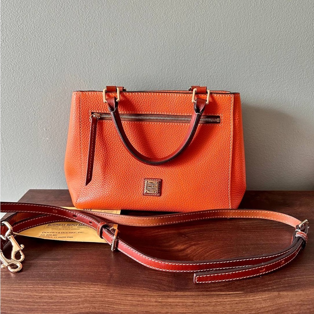 Dooney & Bourke Genuine Bright Orange Pebbled Leather Purse with Contrast Trim
